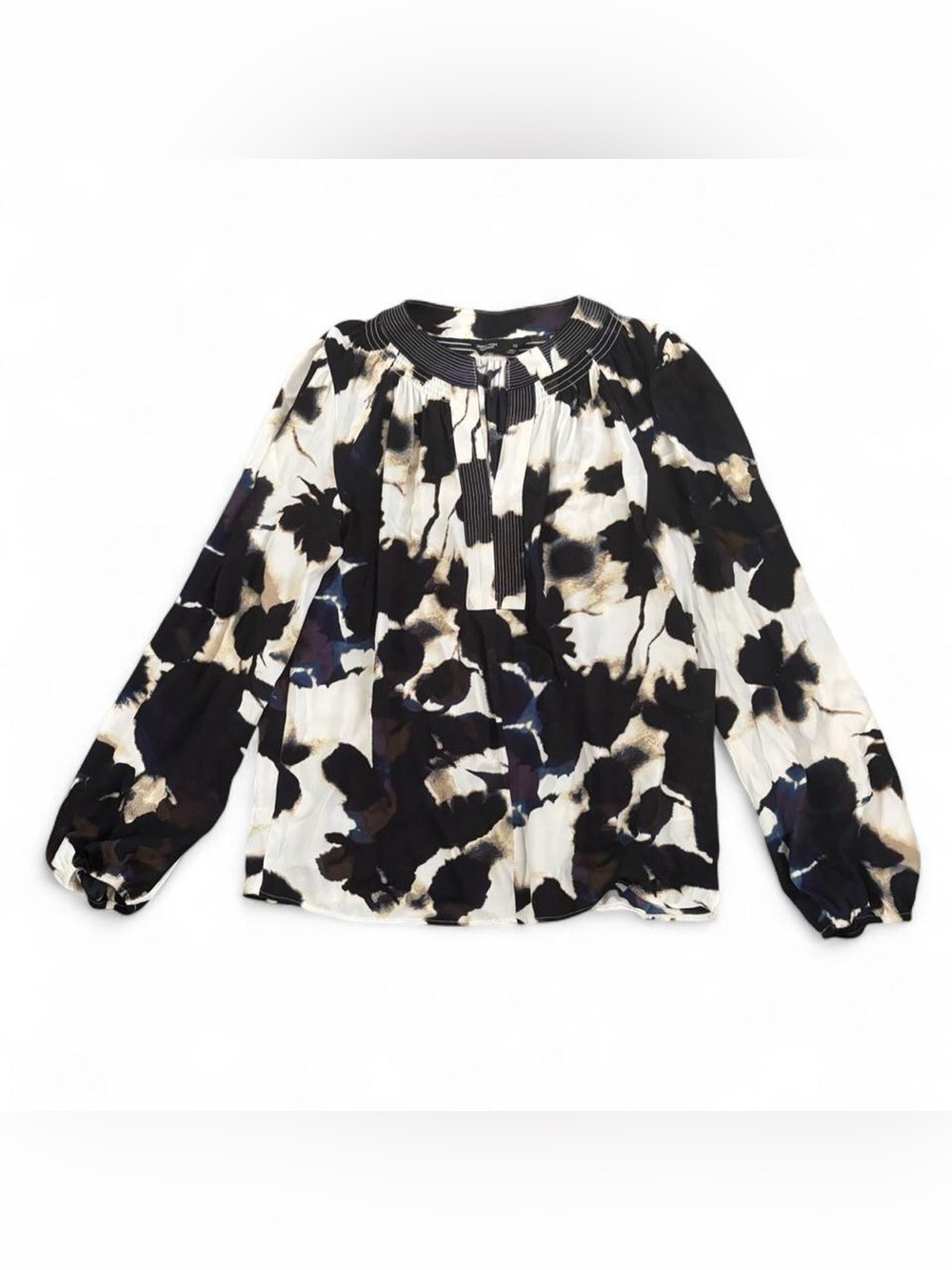 NWT Simply Vera Vera Wang Abstract Floral Smocked Neck Blouse Top XS